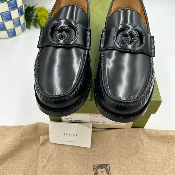 Men’s Gucci interlocking GG  Leather loafers size 11 made in Italy - Picture 4 of 13